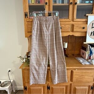Brown/Cream Plaid Wide Leg Trousers
